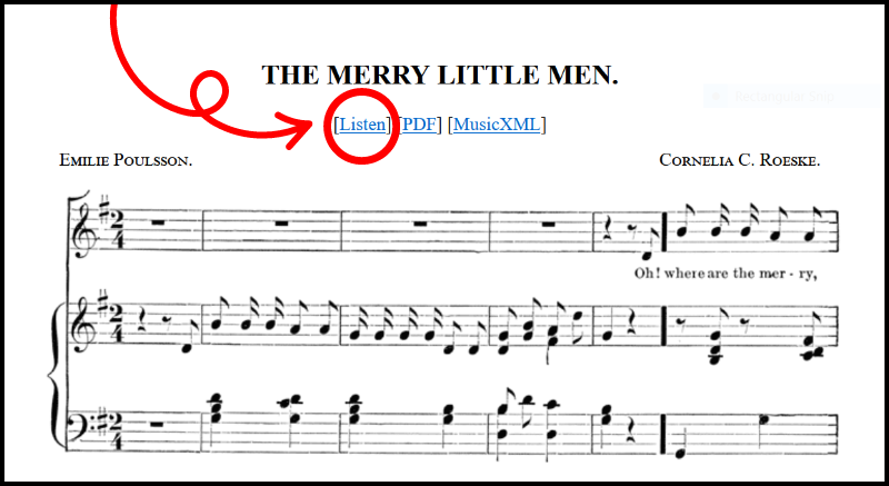 Where to "Listen" Emily Poulsson Music Sheet On Project Gutenberg