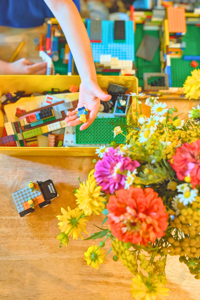 kids lego toys and flowers