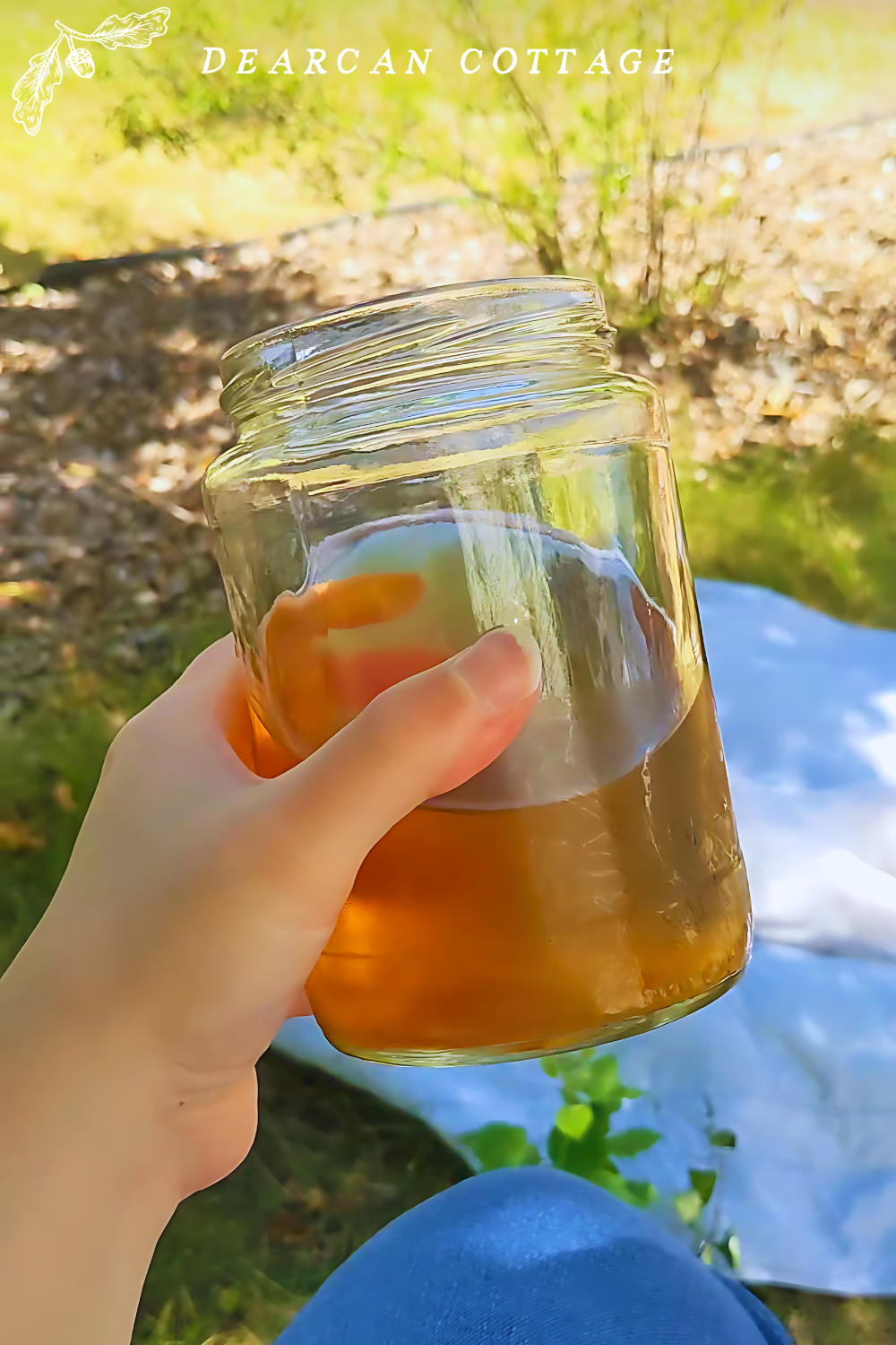 drinking iced tea in the backyard