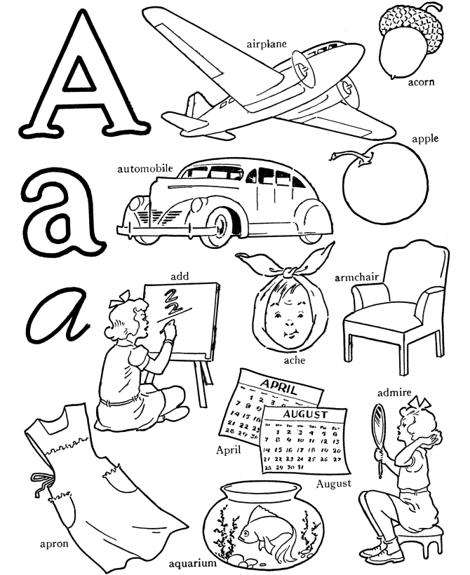 A Alphabet printable cottagecore coloring page